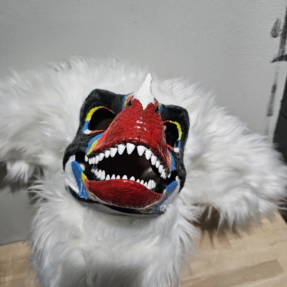 White Yellow Pink Red Blue Dino Mask Fursuit Head Cosplay Rainbow